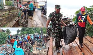 Jaga Kebersihan, Dandim 0432/Basel bersama Plh Sekda Mungut Sampah di Saluran Air