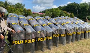 Tingkatkan Kemampuan Hadapi Aksi Unjuk Rasa, Personil Polres Basel Gelar Latihan Dalmas