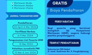 Pertengahan Juni 2024 PWI Babel Kembali Gelar UKW di Pangkalpinang, Ini Syaratnya