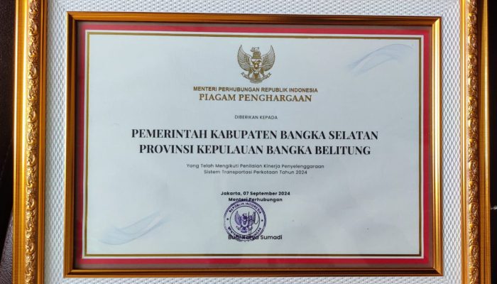 Pemkab Bangka Selatan Raih Penghargaan Nasional di Bidang Transportasi