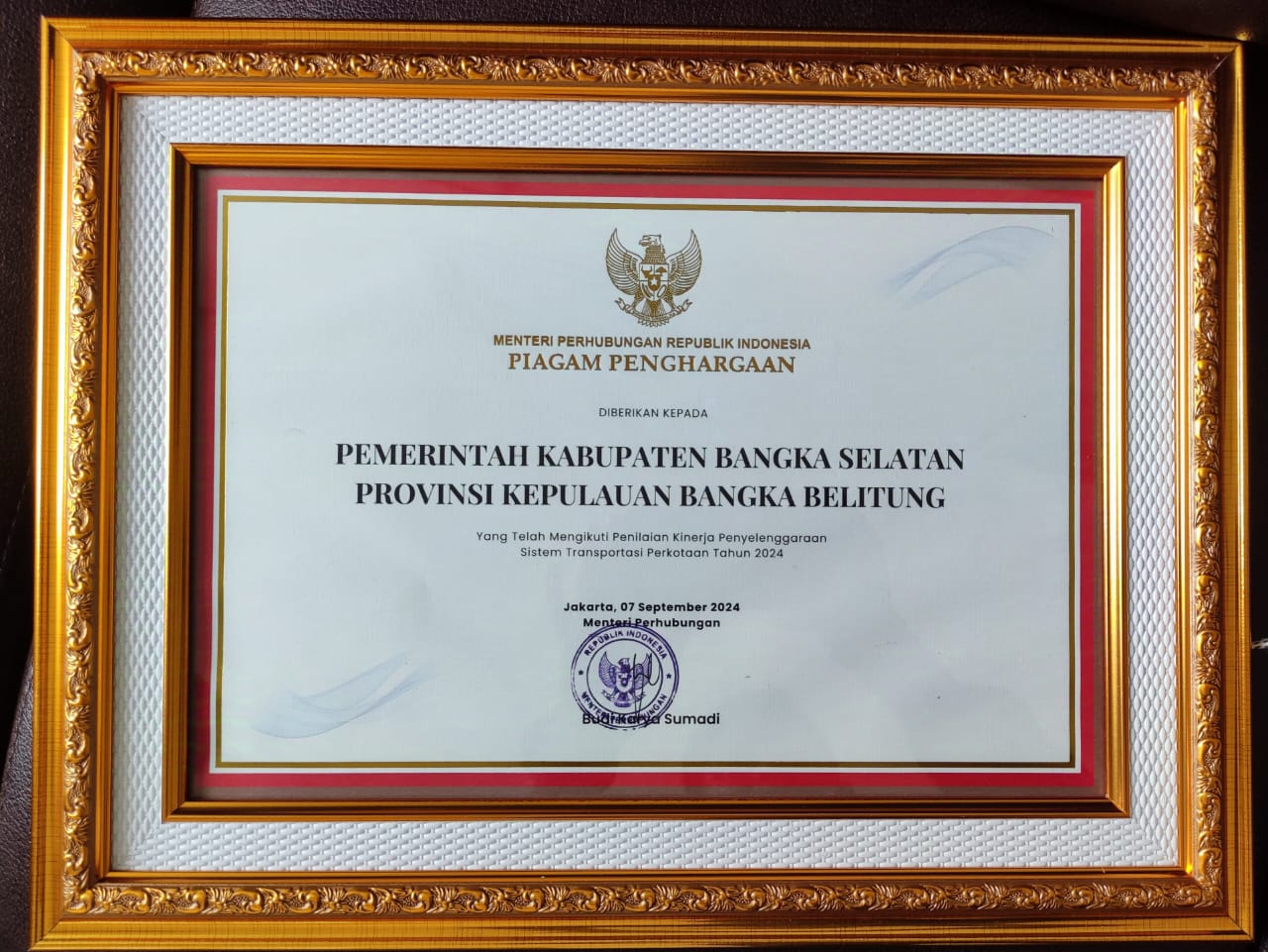 Pemkab Bangka Selatan Raih Penghargaan Nasional di Bidang Transportasi