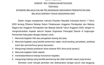 Bupati Bangka Selatan Instruksikan OPD Tunda Kegiatan Fisik hingga Pangkas Perjalanan Dinas 50%