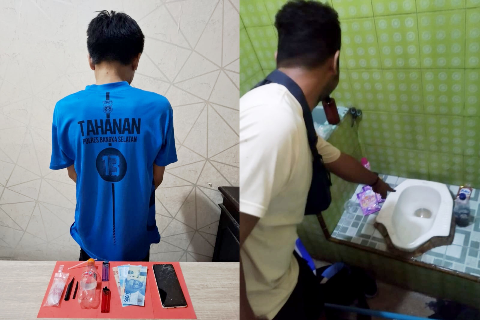 Panik Saat Digerebek, Pengedar Sabu di Toboali Buang Barang Bukti ke Kloset