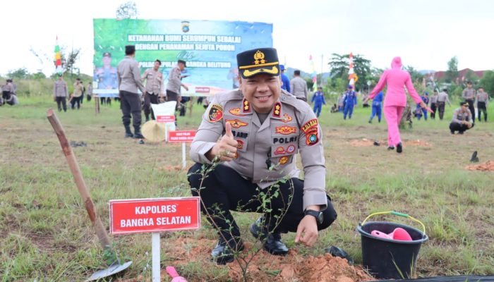 Dukung Program Ketahanan Bumi Serumpun Sebalai, Polres Basel Tanam 200 Pohon