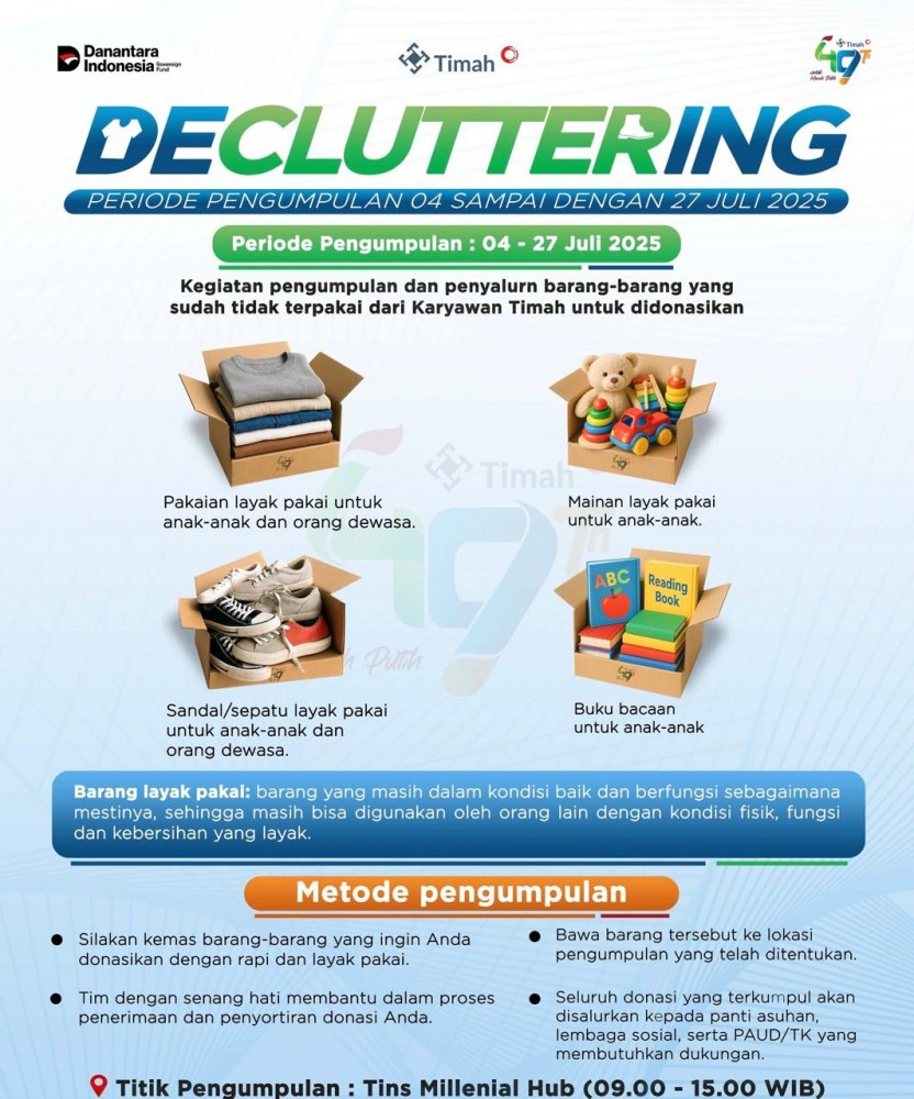 Rayakan HUT ke-49, Karyawan PT Timah Gelar Aksi Decluttering dan Berbagi untuk Sesama