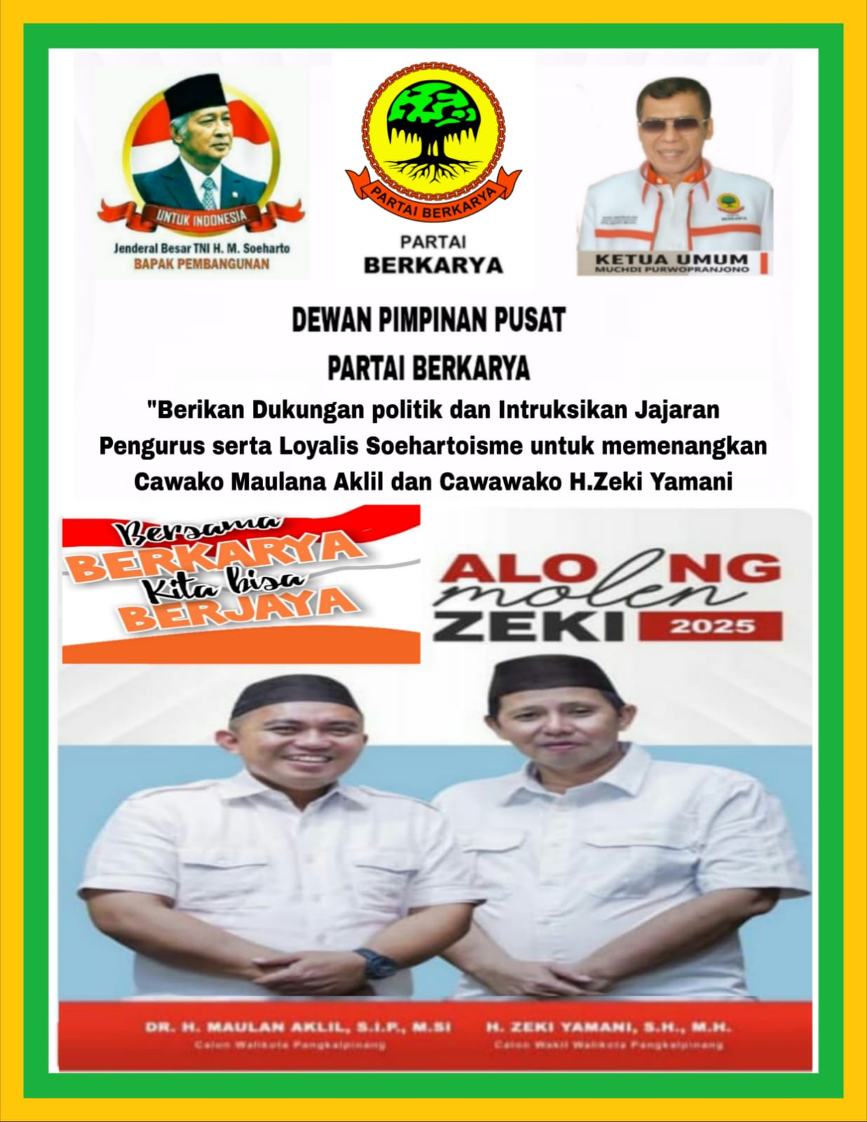 DPW Partai Berkarya Babel Dukung Maulana Aklil-Zeki Yamani di Pilwako Pangkalpinang 2025