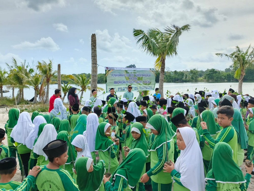 PT Timah Tbk Libatkan Pelajar MIN 1 Bangka Tanam Bibit Mangrove di Kolong Buntu, Ini Tujuannya