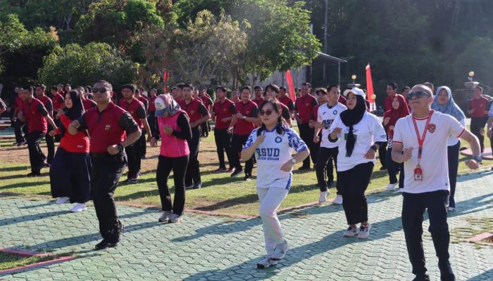 Momen HUT ke-80 RI, Polres Basel dan RSUD Pererat Kebersamaan Lewat Senam dan Lomba 17-an