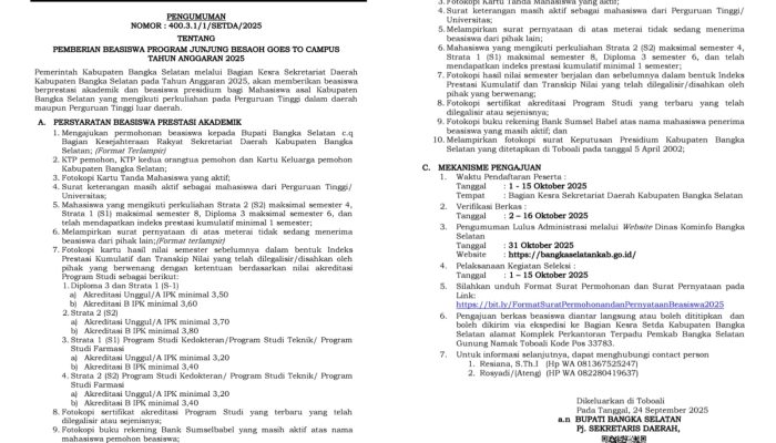 Program Beasiswa Junjung Besaoh 2025 Kembali Dibuka, Ini Syarat dari Pemkab Basel