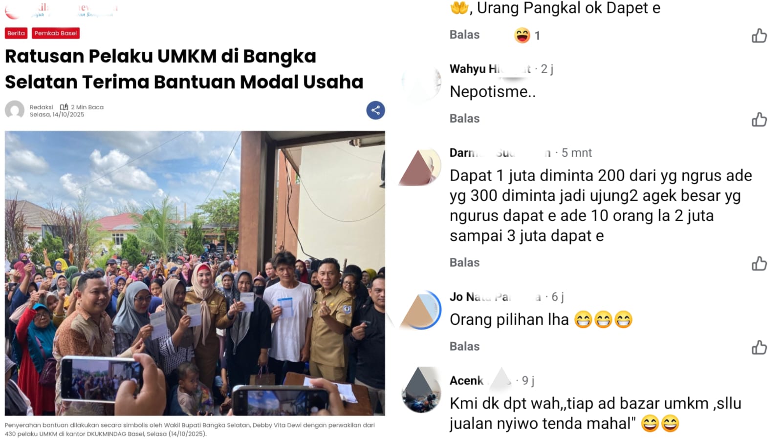 Soal Bantuan Modal UMKM, Netizen Sebut Diminta Rp200 Ribu oleh Oknum Pengurus, Ini Respons DKUKMindag Basel