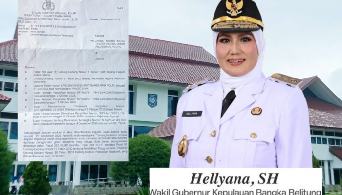 Wagub Babel Hellyana Ditetapkan Tersangka Kasus Dugaan Ijazah Palsu