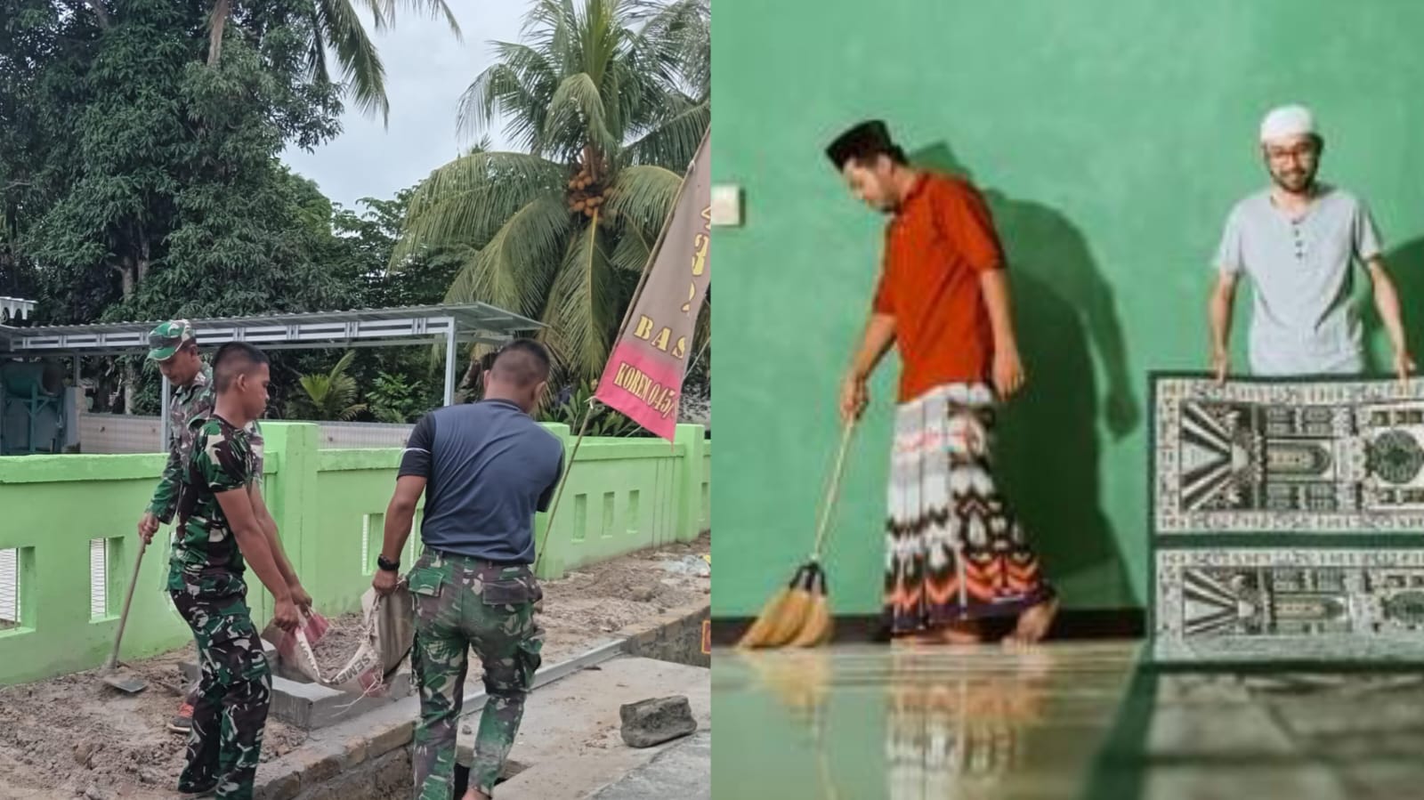 Satgas TMMD dan Warga Kompak Bersihkan Mushola Al Munawar Desa Penutuk