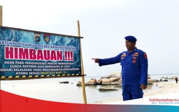 Cegah Insiden Saat Libur Lebaran, Polairud Basel Ingatkan Pengunjung lewat Spanduk di Pantai Kerasak