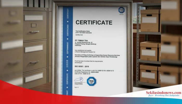 Kantongi Sertifikat ISO, PT Timah Perkuat Sistem Arsip Berstandar Internasional