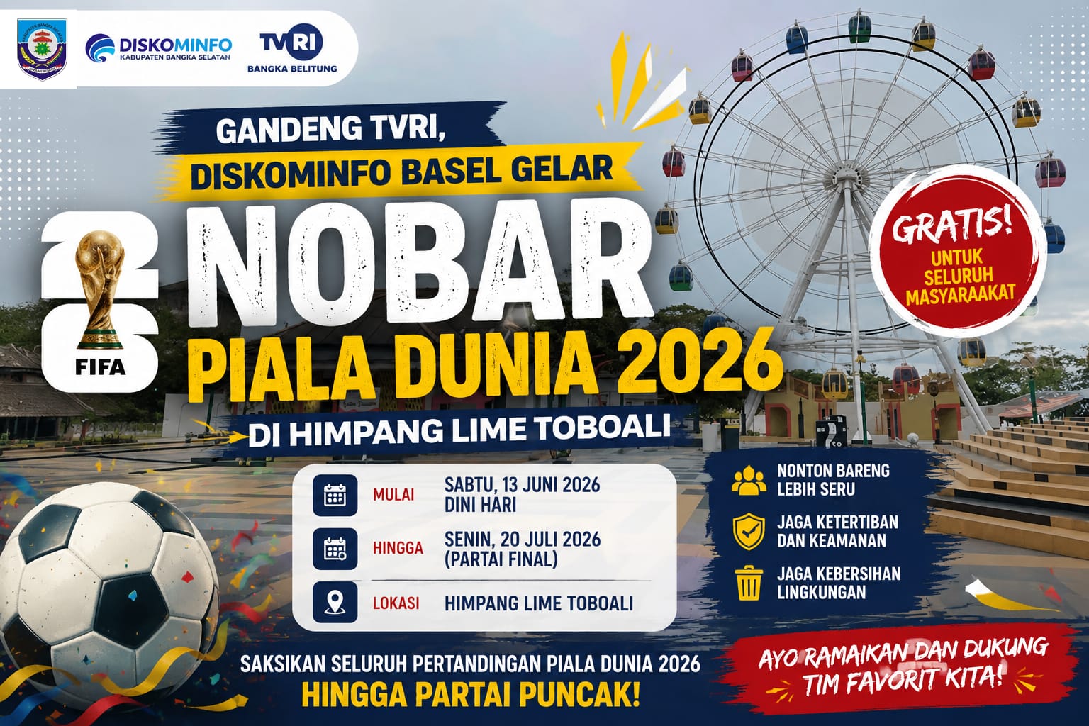 Gandeng TVRI, Diskominfo Basel Gelar Nobar Piala Dunia 2026 di Himpang Lime Toboali
