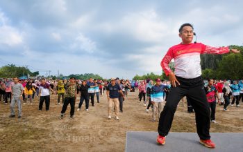 PT Timah Gelar Senam Kemerdekaan di Bangka Barat, Ratusan Peserta Antusias Ikut