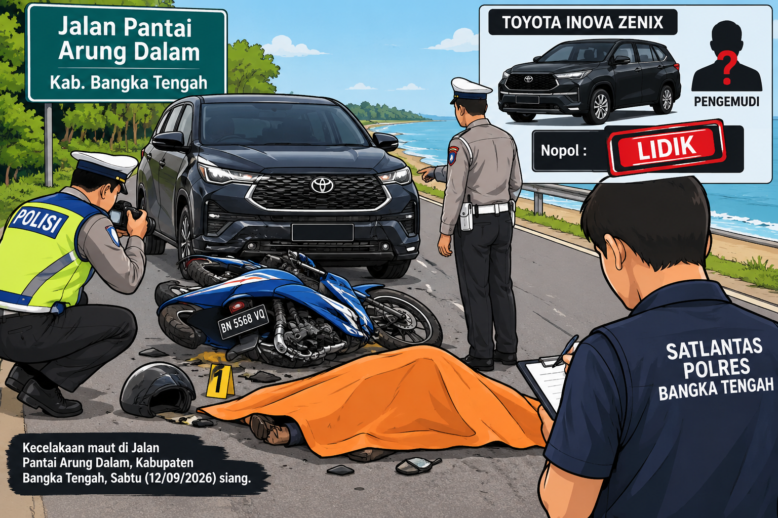 Satlantas Polres Bangka Tengah Selidiki Identitas Pengemudi dan Nopol Inova Zenix yang Tabrak Lari Warga Toboali
